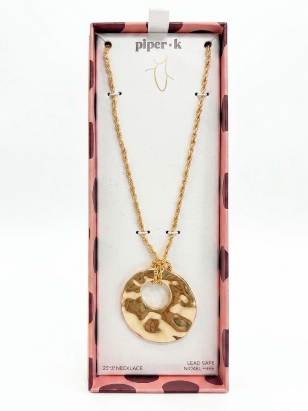 NWT āļøšāļø Piper K Golden Tone Disc Pendant Necklace